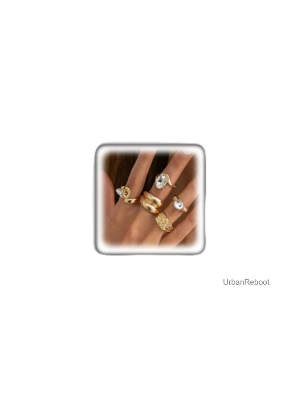 5Pc Gold Chunky Stackable Crystal Ring Set Women Y2K Geometric Statement